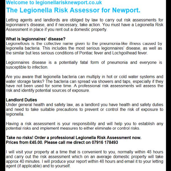 Legionella Risk Assessment Newport