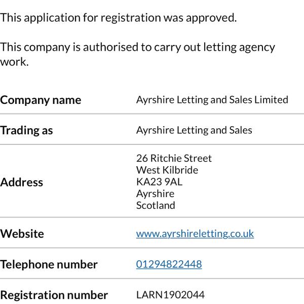 Ayrshire Letting & Sales Limited